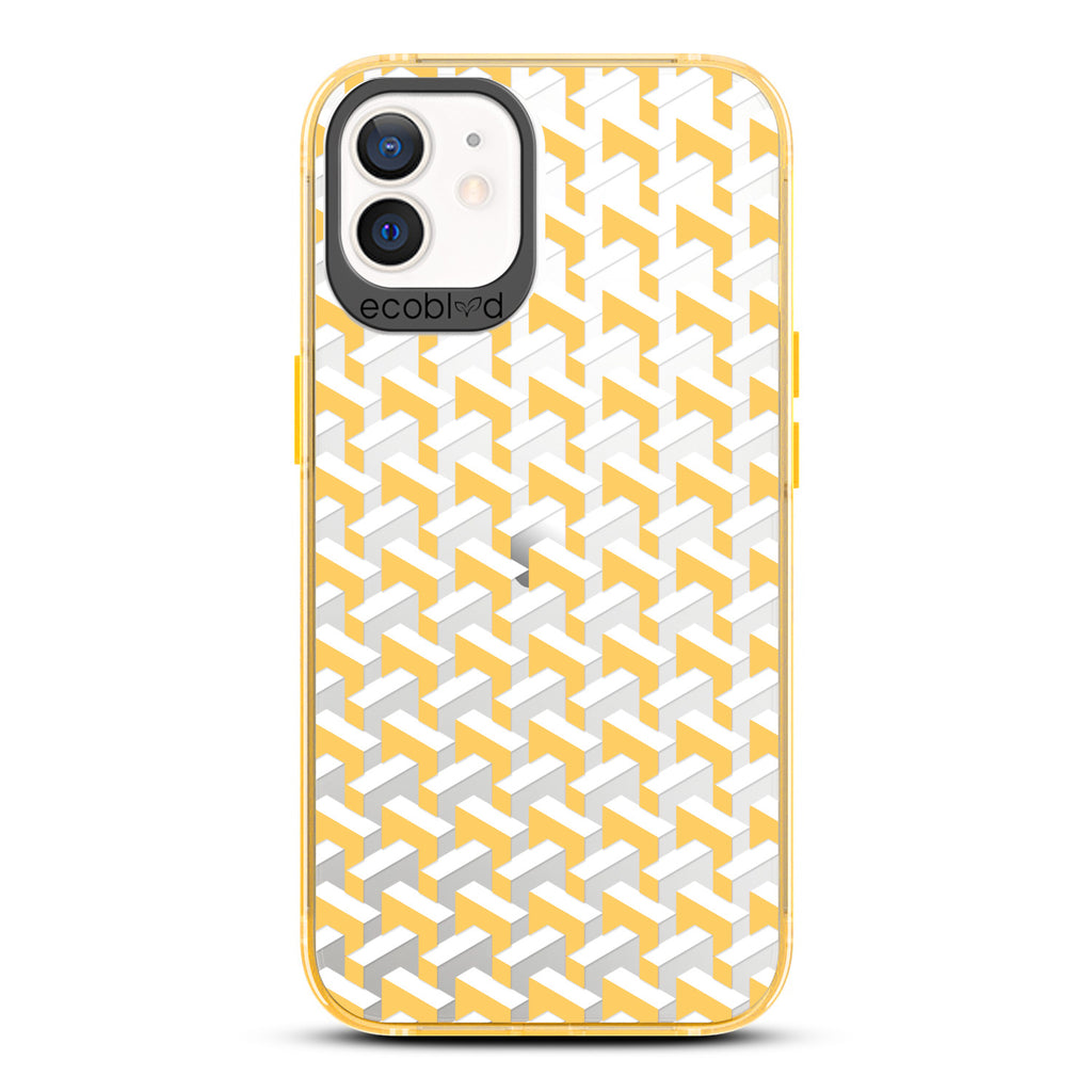 Timeless Collection - Yellow Laguna Eco-Friendly iPhone 12 / 12 Pro Case With High-Fashion Chevron Print On A Clear Back