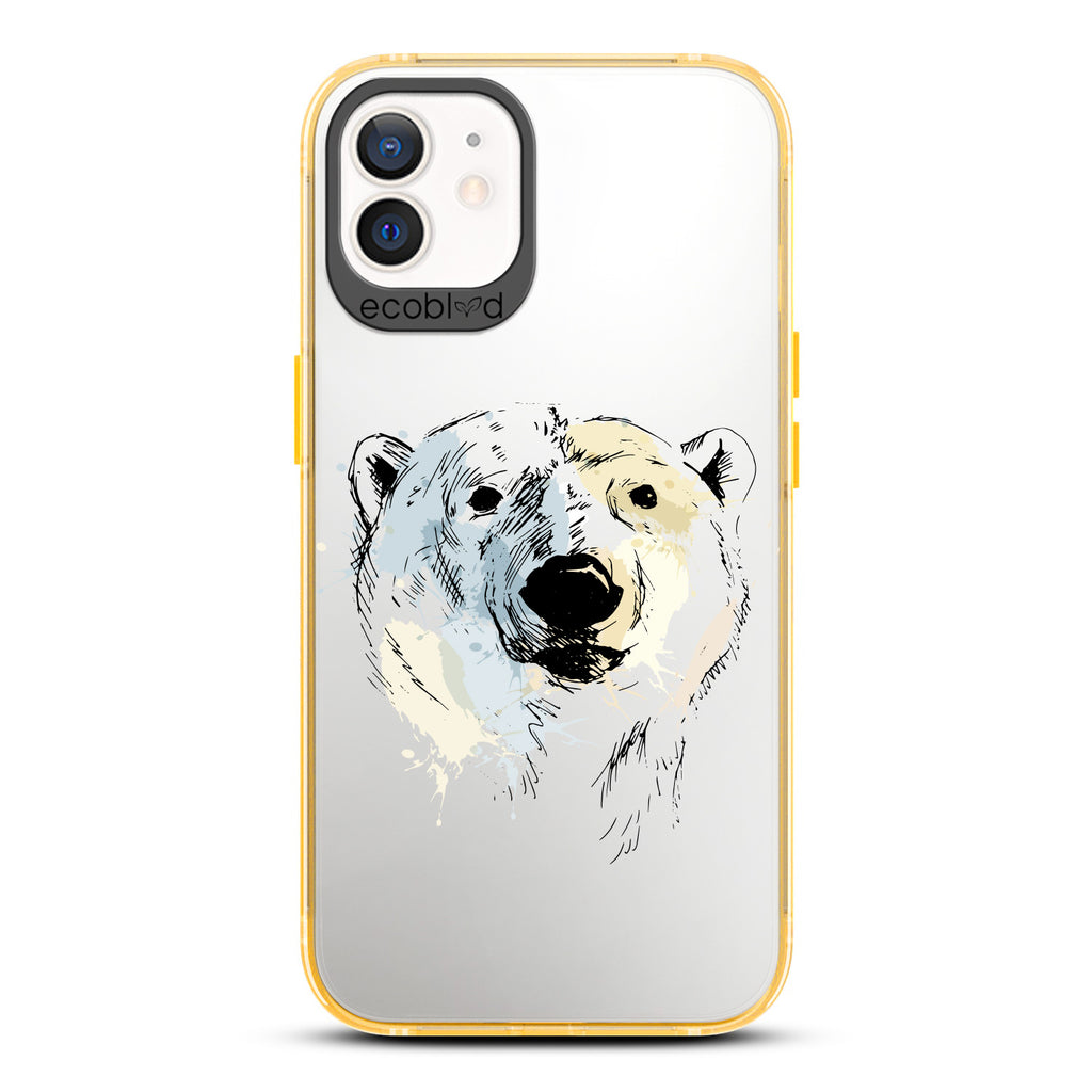 Winter Collection - Yellow Compostable iPhone 12 & 12 Pro Case - Illustrated Polar Bear Face On Clear Back