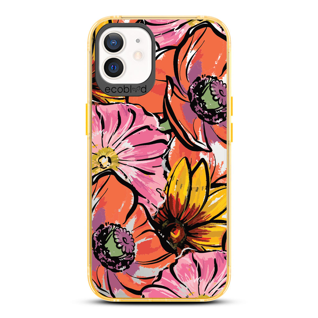 Spring Collection - Yellow Compostable iPhone 12/12 Pro Case - Watercolor Spring Flowers Painting On A Clear Back