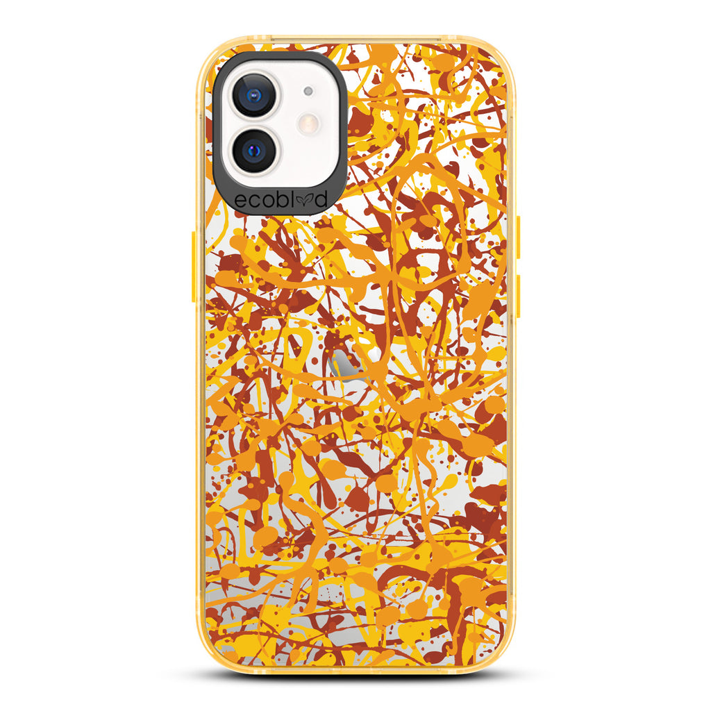 Contemporary Collection - Yellow Compostable iPhone 12/12 Pro Case - Abstract Pollock-Style Painting On A Clear Back