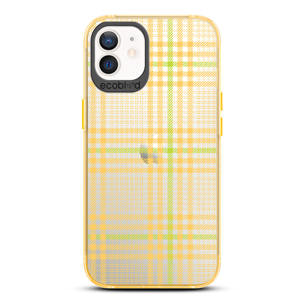 As If - Iconic Tartan Plaid - Eco-Friendly Clear iPhone 12/12 Pro Case With Yellow Rim