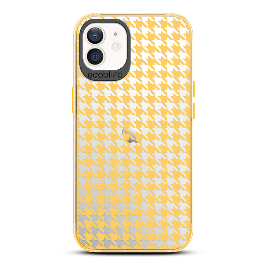 Timeless Collection - Yellow Laguna Eco-Friendly iPhone 12 / 12 Pro Case With A Plaid Houndstooth Pattern On A Clear Back