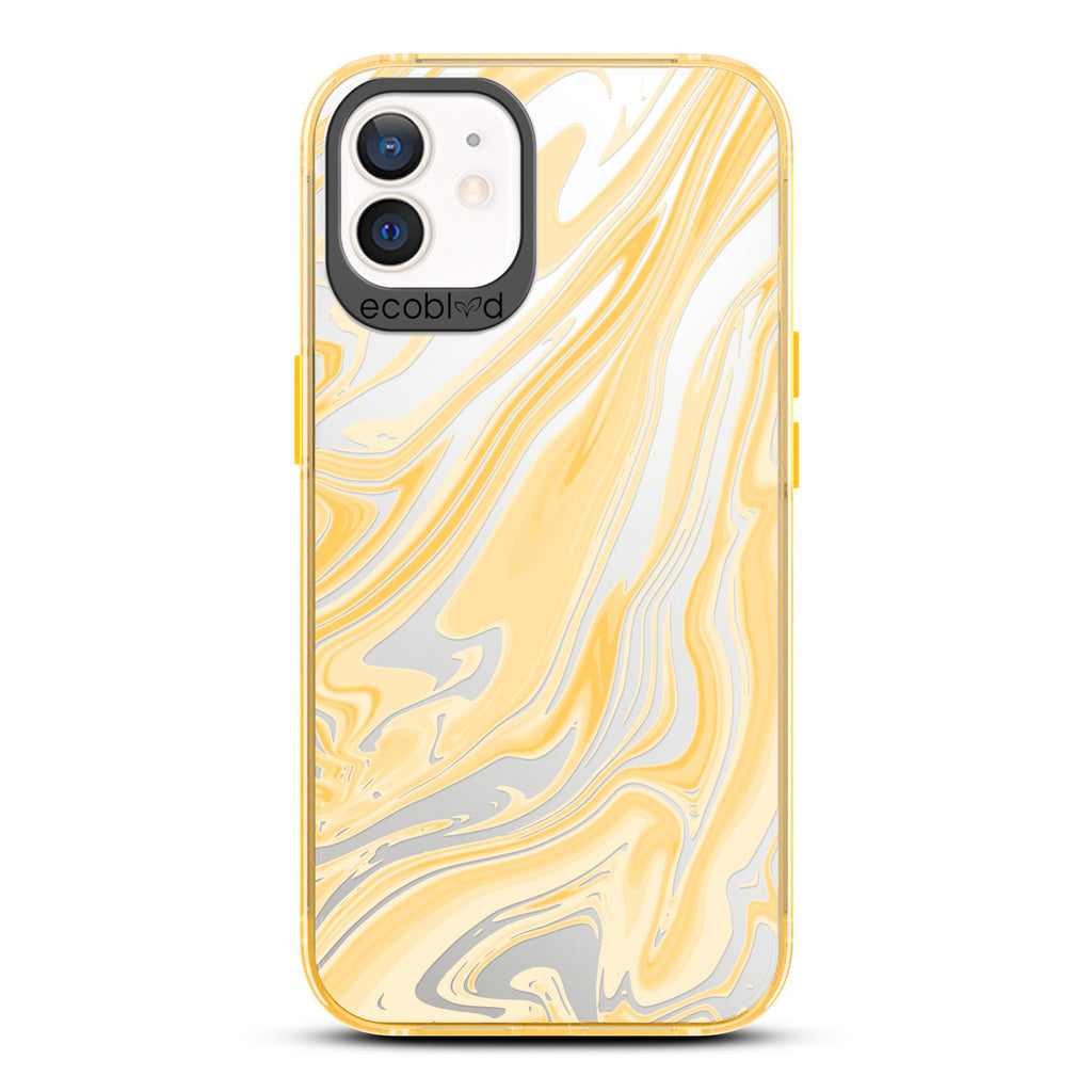Timeless Collection - Yellow Laguna Compostable iPhone 12 / 12 Pro Case With Marble Swirls On a Clear Back
