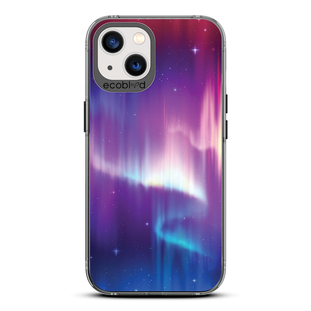 Aurora Borealis - Black Compostable iPhone 13 Case - Northern Lights In The Night Sky On A Clear Back