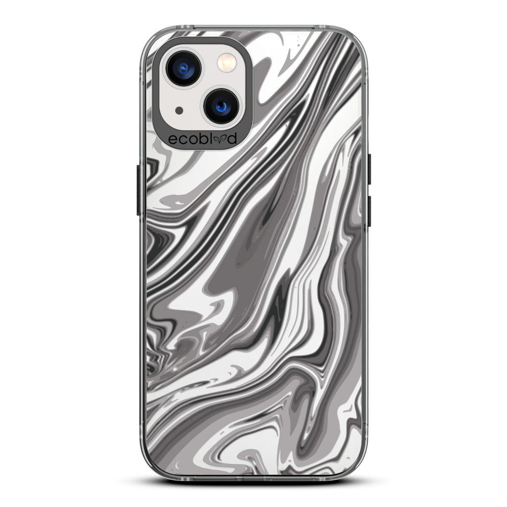 Timeless Collection - Black Laguna Compostable iPhone 13 Case With Marble Swirls On a Clear Back