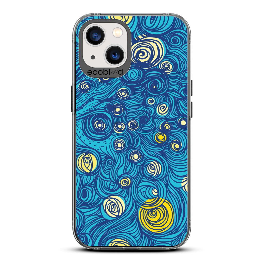 Winter Collection - Black Compostable iPhone 13 Case - Van Gogh Starry Night-Inspired Art On A Clear Back
