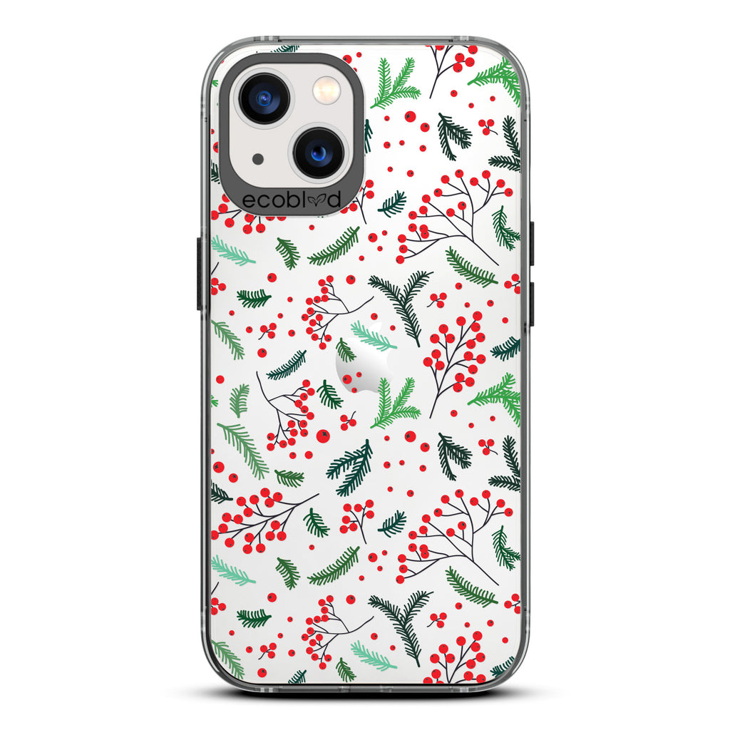 Winter Collection - Black Eco-Friendly Laguna iPhone 13 Case With Mistletoe On A Clear Back