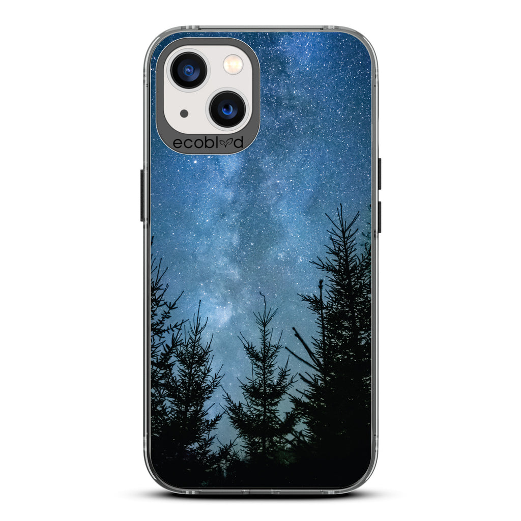 Winter Collection - Black Compostable iPhone 13 Case - Star-Filled Night Sky In The Woods On A Clear Back