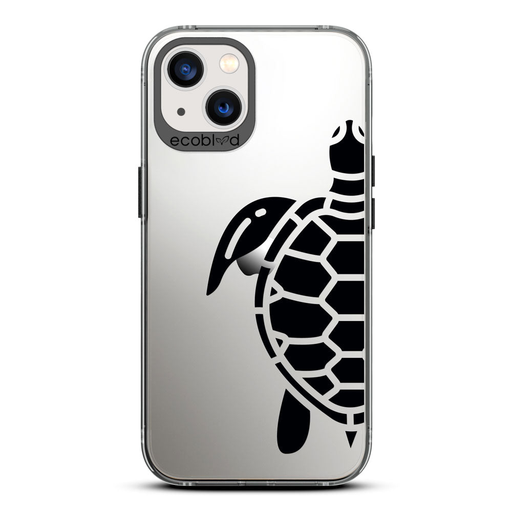 Laguna Collection - Black iPhone 13 Case With A Minimalist Sea Turtle Design On A Clear Back - 6FT Drop Protection