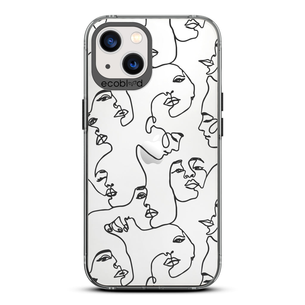 Contemporary Collection - Black Compostable iPhone 13 Case - Line Art Of A Woman's Face On A Clear Back