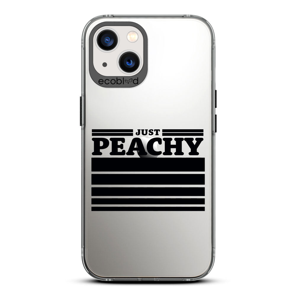 Laguna Collection - Black Compostable iPhone 13 Case With Just Peachy & Gradient Stripes On A Clear Back