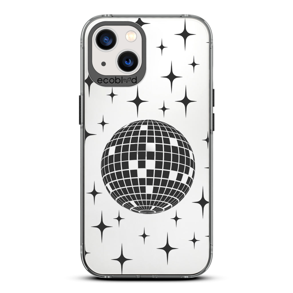 Winter Collection - Black Eco-Friendly iPhone 13 Case - A Mirror Ball Shines With Stars On A Clear Back