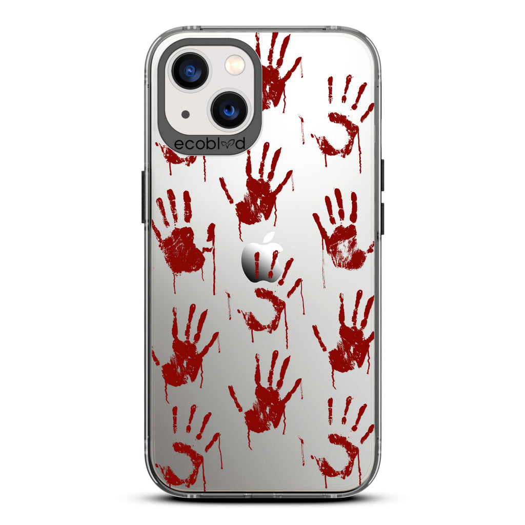 Halloween Collection - Black Laguna iPhone 13 Case With Red Bloody Handprints On A Clear Back - Compostable