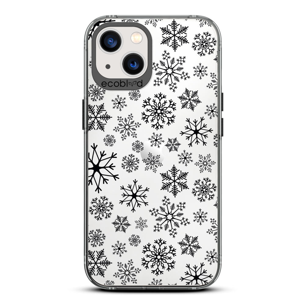 Winter Collection - Black Eco-Friendly Laguna iPhone 13 Case With A Snowflake Pattern On A Clear Back