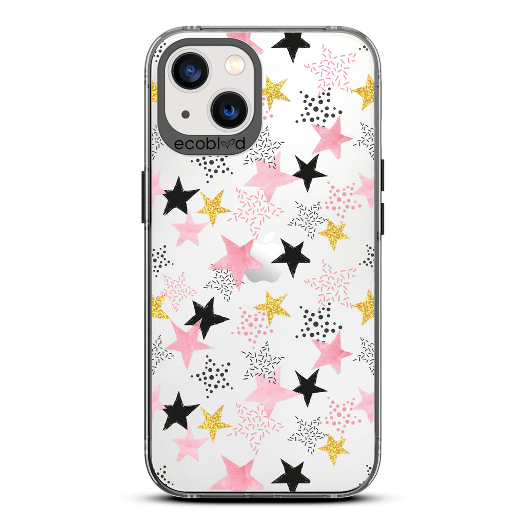 Winter Collection - Black Laguna iPhone 13 Case With Pink, Black & Gold Stars In Solid & Polka Dot Patterns