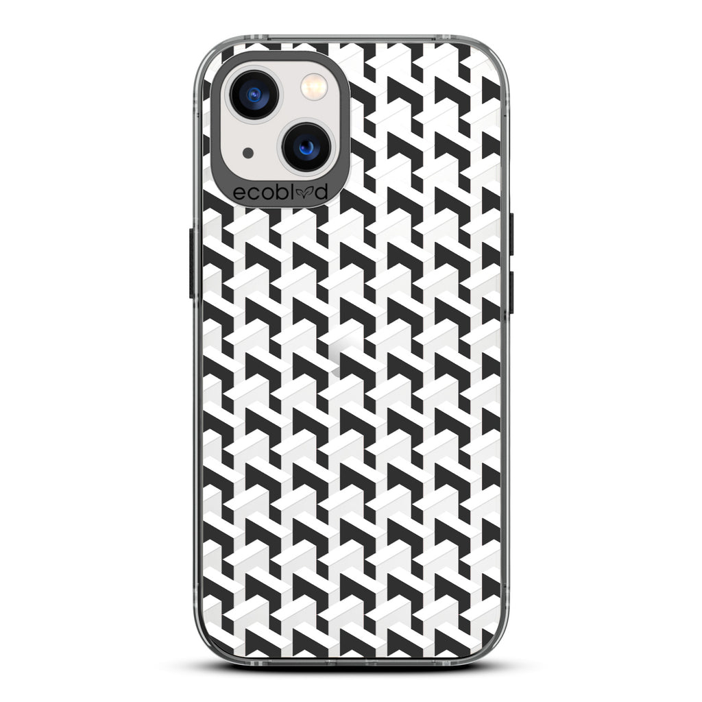 Timeless Collection - Black Laguna Eco-Friendly iPhone 13 Case With High-Fashion Inspired Chevron Print On A Clear Back