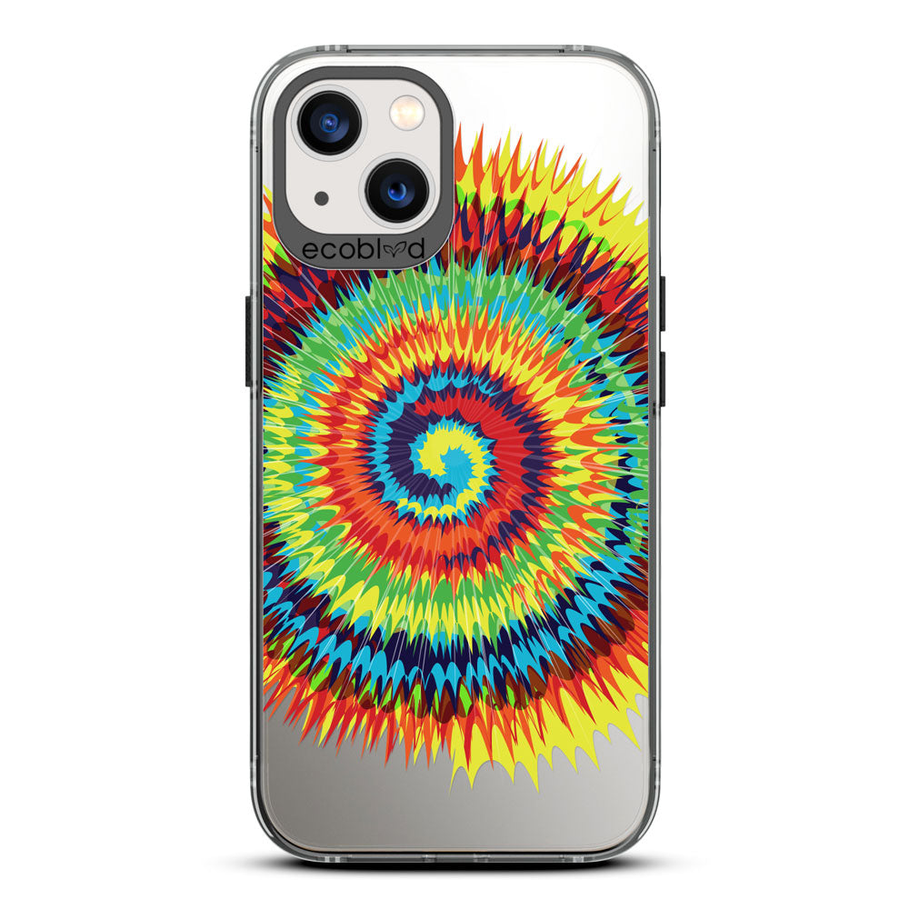 Laguna Collection - Black iPhone 13 Case With A Retro Rainbow Tie Dye Print On A Clear Back - 6FT Drop Protection