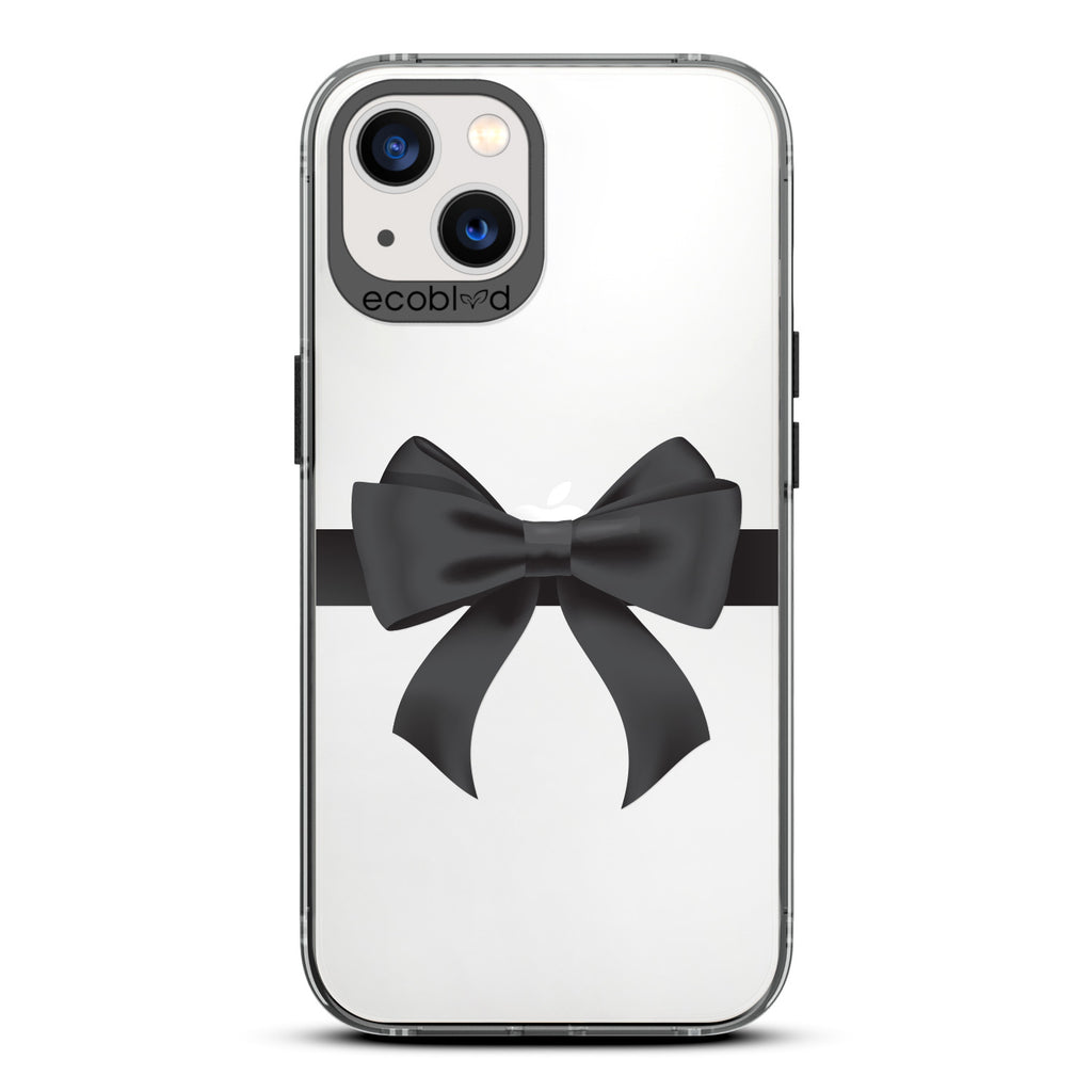 Winter Collection - Black Eco-Friendly Laguna iPhone 13 Case With A Black Gift Bow Printed On A Clear Back
