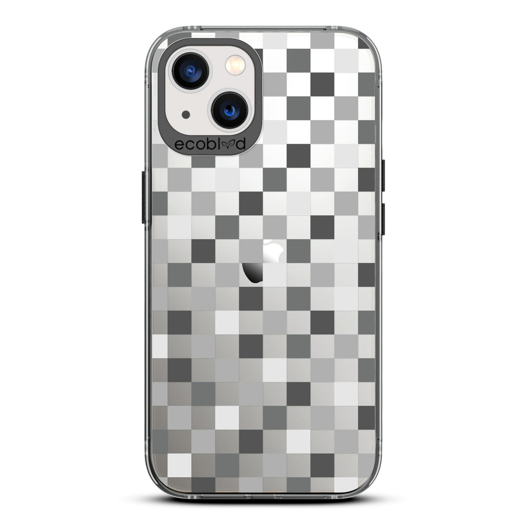 Laguna Collection - Black Eco-Friendly iPhone 13 Case With A Checkered Print Pattern On A Clear Back - Compostable