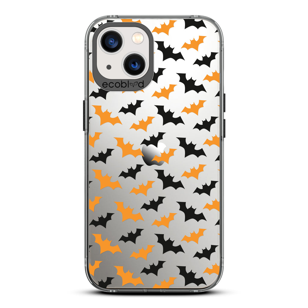 Halloween Collection - Black Eco-Friendly Laguna iPhone 13 Case With Black & Orange Bats On A Clear Back