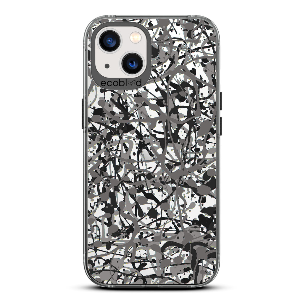 Contemporary Collection - Black Compostable iPhone 13 Case - Abstract Pollock-Style Painting On A Clear Back