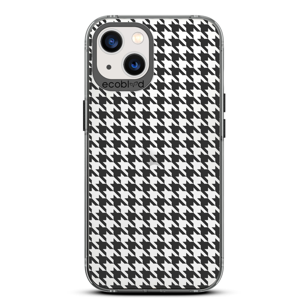 Timeless Collection - Black Laguna Compostable iPhone 13 Case With A Plaid Houndstooth Pattern On A Clear Back