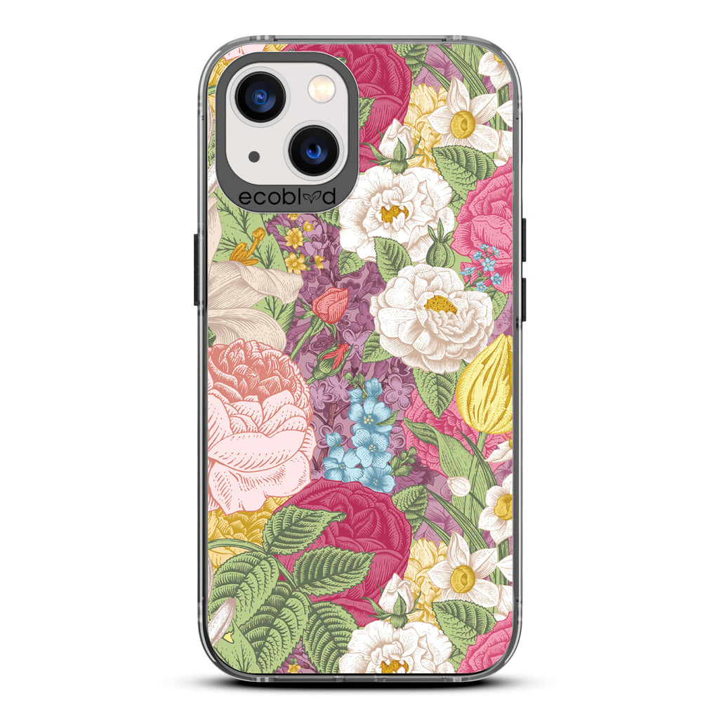 Timeless Collection - Black Laguna Compostable iPhone 13 Case With A Bright Watercolor Floral Arrangement Print