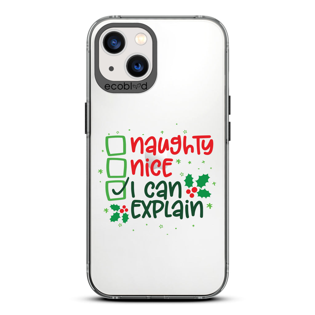 Winter Collection - Black Laguna iPhone 13 Case With Naughty, Nice & I Can Explain Checklist On A Clear Back