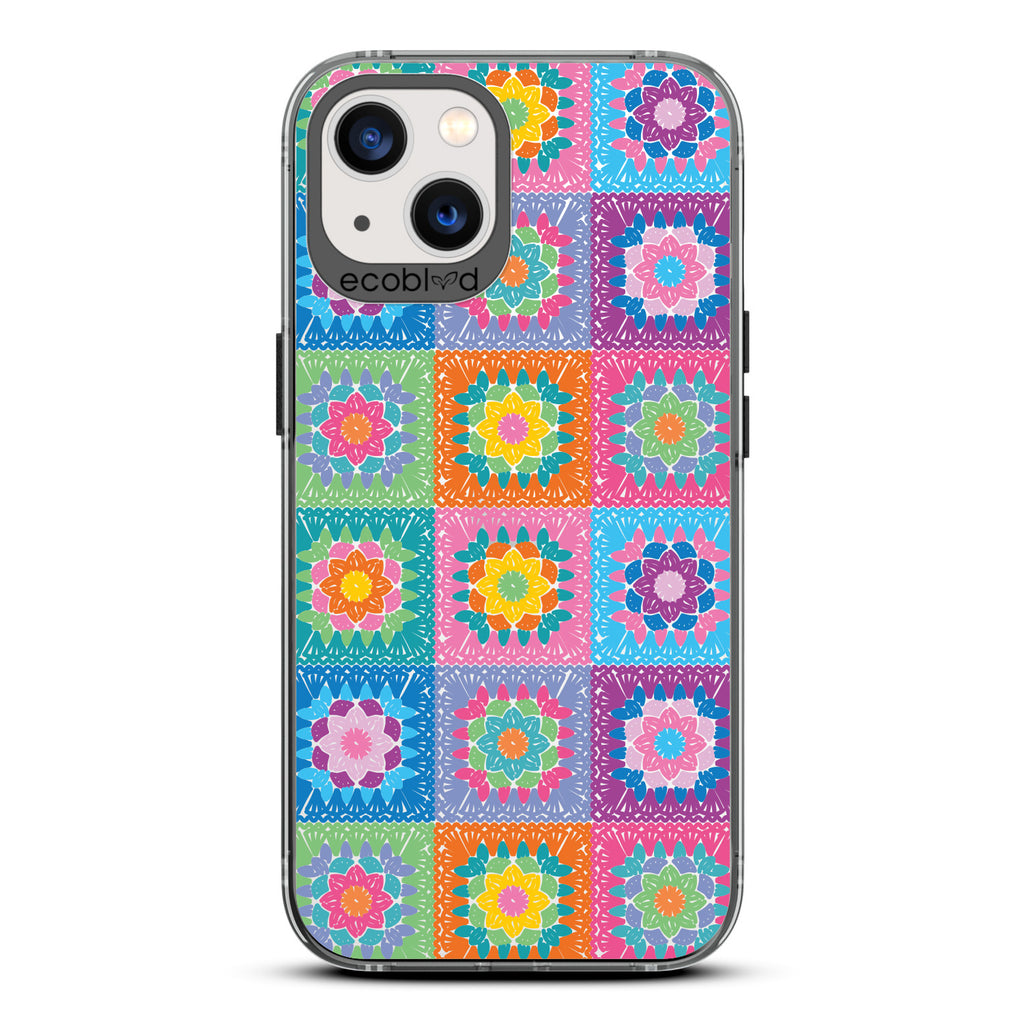 All Squared Away - Pastel Vintage Granny Squares Crochet - Eco-Friendly Clear iPhone 13 Case With Black Rim 