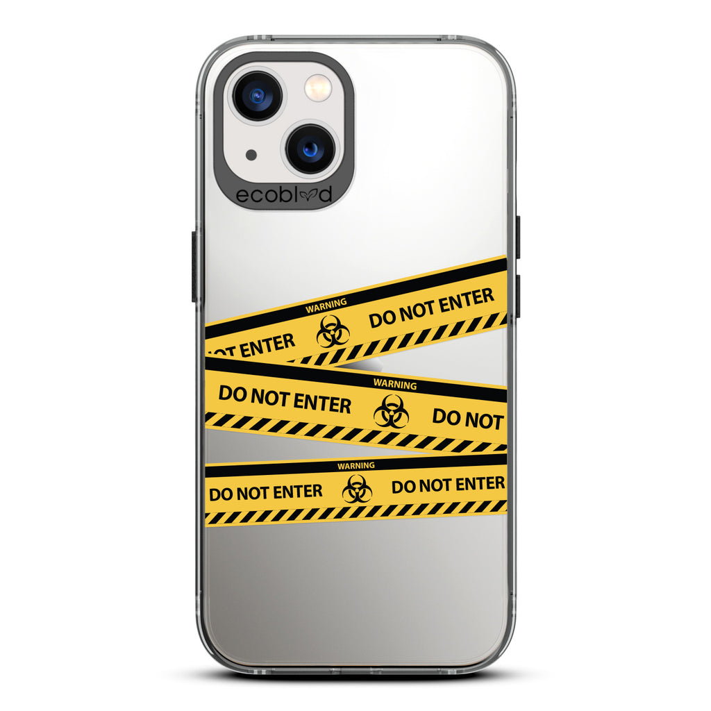 Halloween Collection - Black Laguna iPhone 13 Case With Do No Enter Biohazard Tape On A Clear Back - Compostable