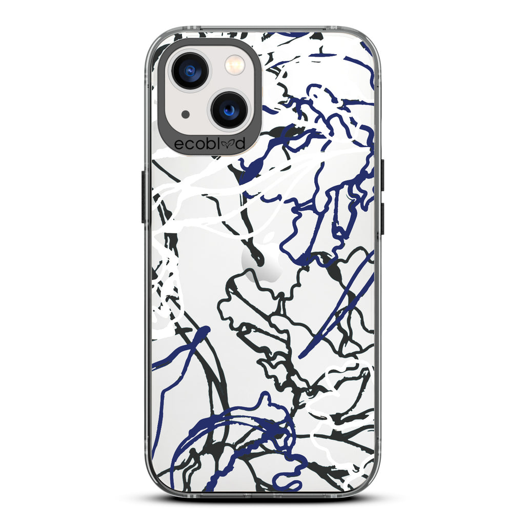 Contemporary Collection - Black Compostable iPhone 13 Case - Minimalist Abstract Lines & Squiggles On Clear Back