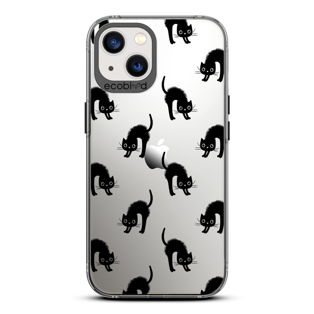 Halloween Collection - Black Laguna iPhone 13 Case With Frightened Black Cats On A Clear Back Back