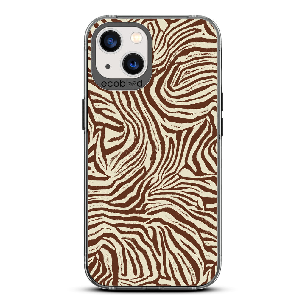 Contemporary Collection - Black Compostable iPhone 13 Case - Brown Zebra Print On A Clear Back