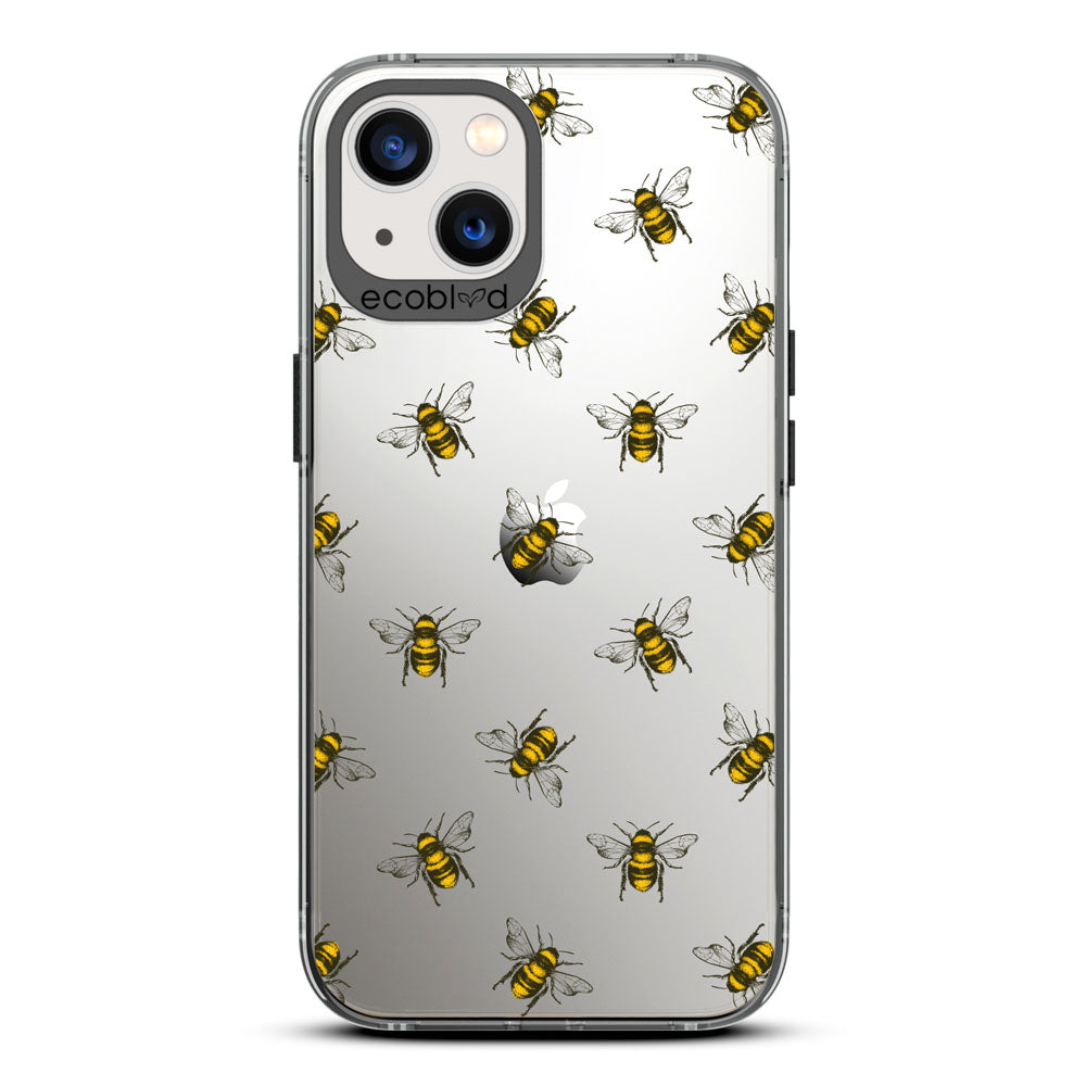  Laguna Collection - Black Eco-Friendly iPhone 13 Case With A Honey Bees Design On A Clear Back - Compostable