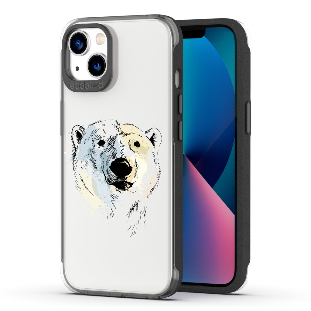 Back View Of Black Eco-Friendly iPhone 13 Clear Case With The Polar Bear Design & Front View Of Screen