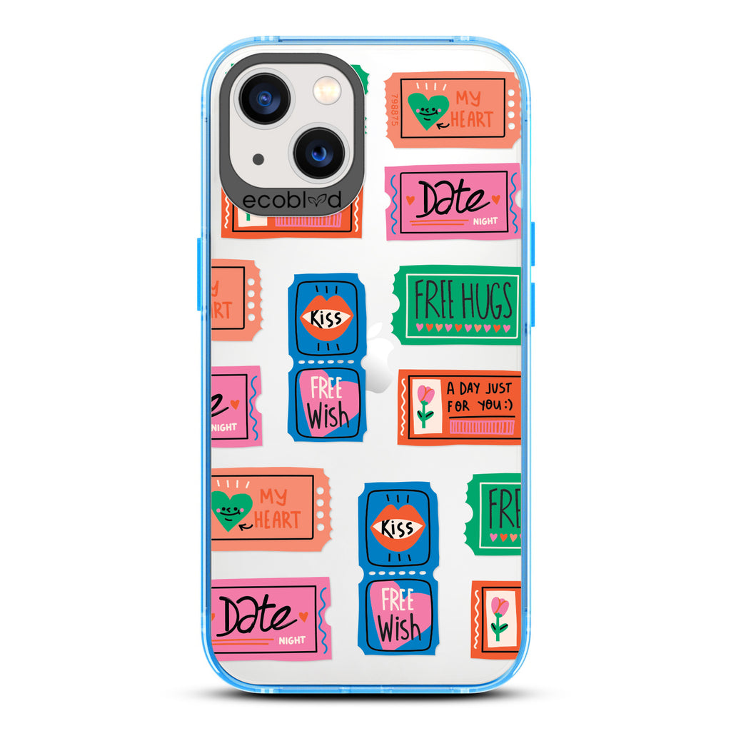 Love Collection - Blue Compostable iPhone 13 Case - Coupons For Date Night, A Free Kiss, & More On A Clear Back