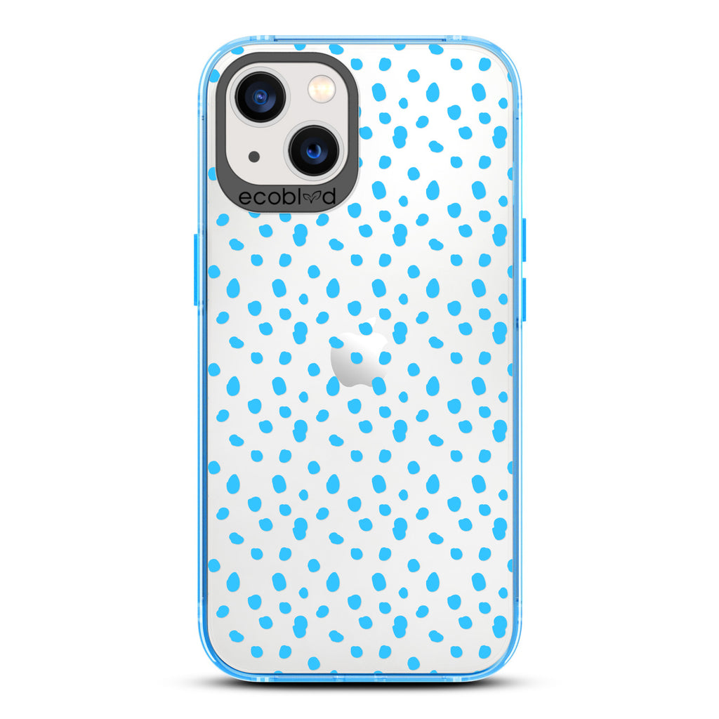 Timeless Collection - Blue Laguna Compostable iPhone 13 Case With A Polka Dot Pattern On A Clear Back
