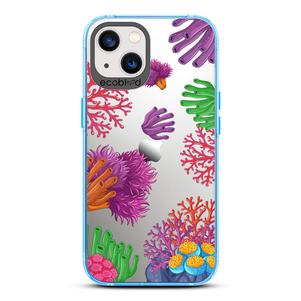 Laguna Collection - Blue Eco-Friendly iPhone 13 Case With A Colorful Underwater Coral Reef Pattern On A Clear Back