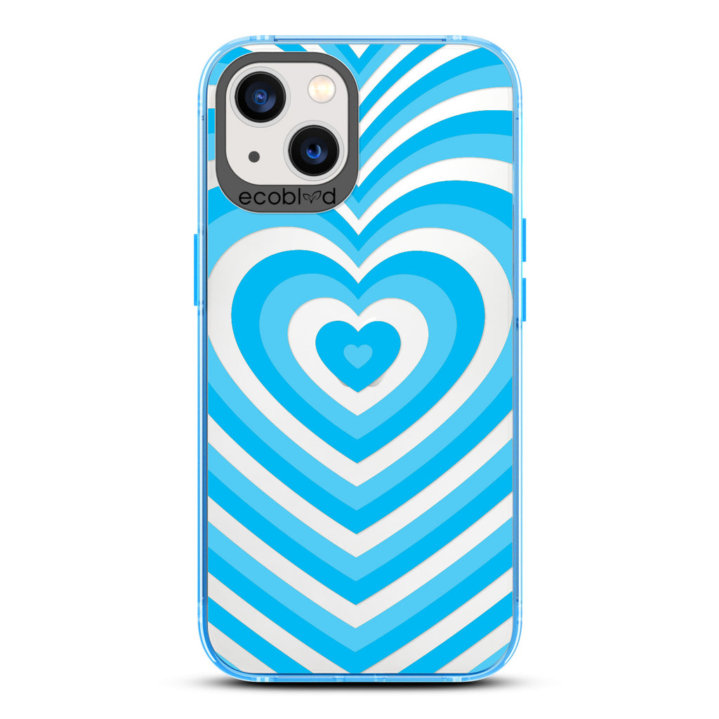 Love Collection - Blue Compostable iPhone 13 Case - A Small Blue Heart Gradually Growing Larger On A Clear Back