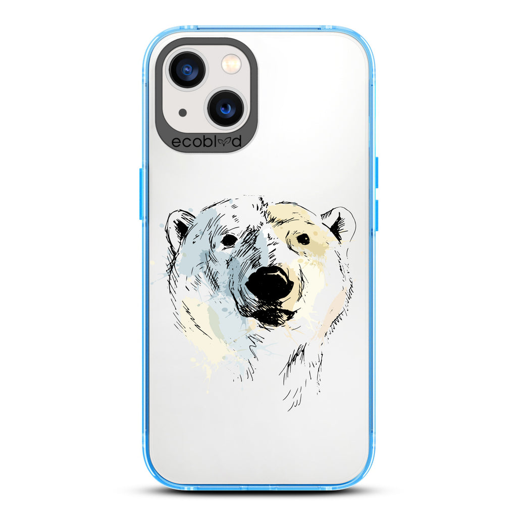 Winter Collection - Blue Compostable iPhone 13 Case - Illustrated Polar Bear Face On Clear Back