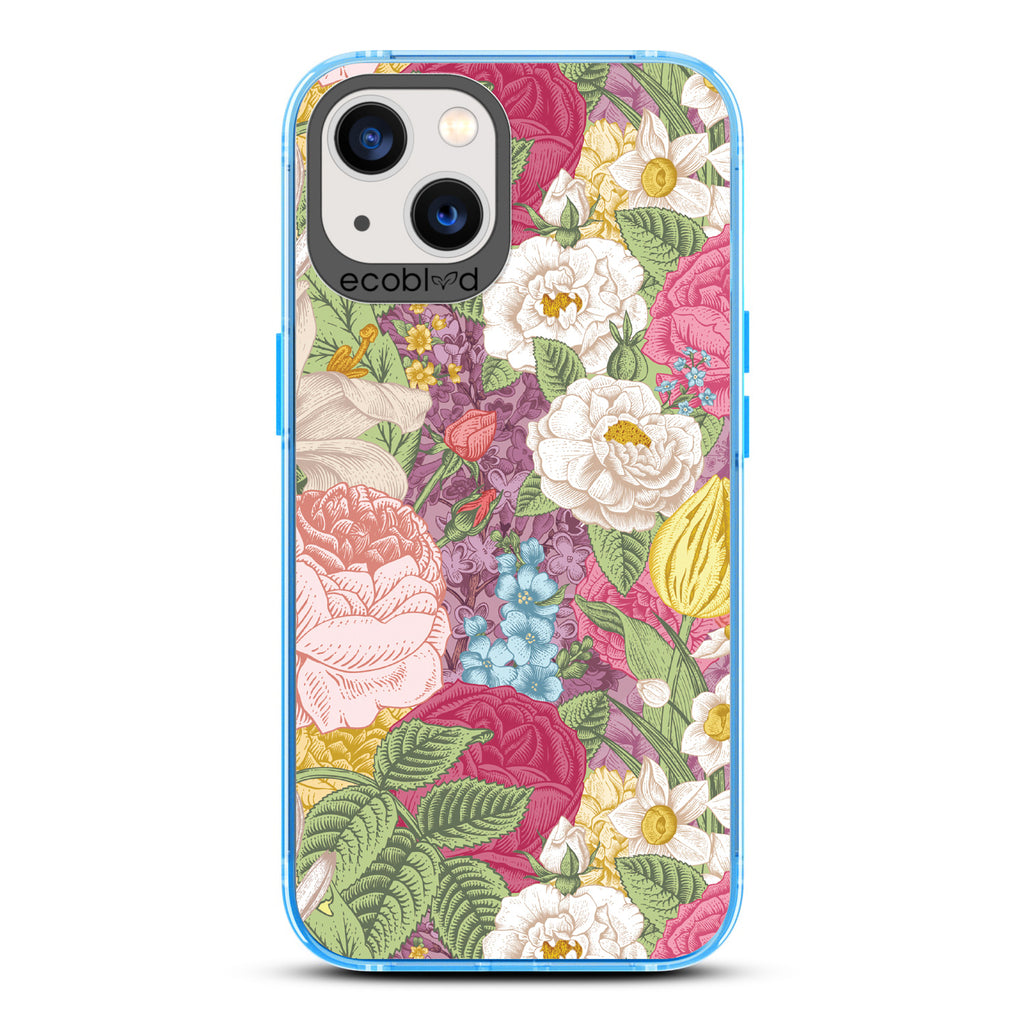 Timeless Collection - Blue Laguna Compostable iPhone 13 Case With A Bright Watercolor Floral Arrangement Print