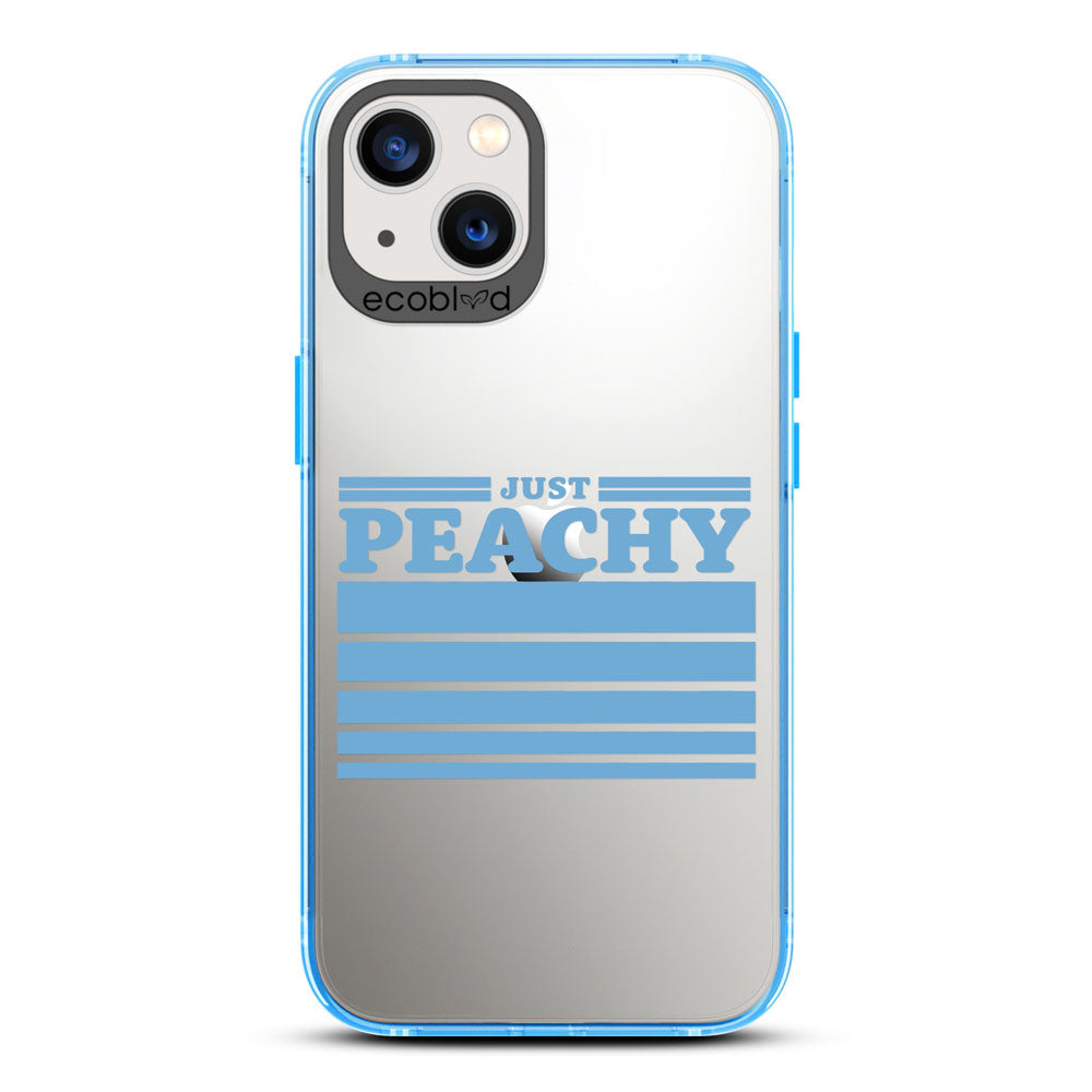 Laguna Collection - Blue Compostable iPhone 13 Case With Just Peachy & Gradient Stripes On A Clear Back