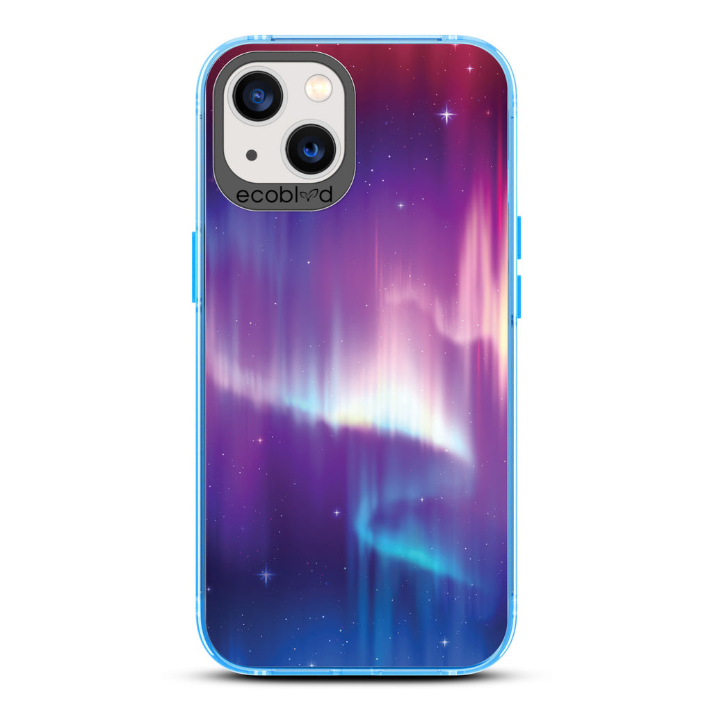 Winter Collection - Blue Compostable iPhone 13 Case - Northern Lights In The Night Sky On A Clear Back