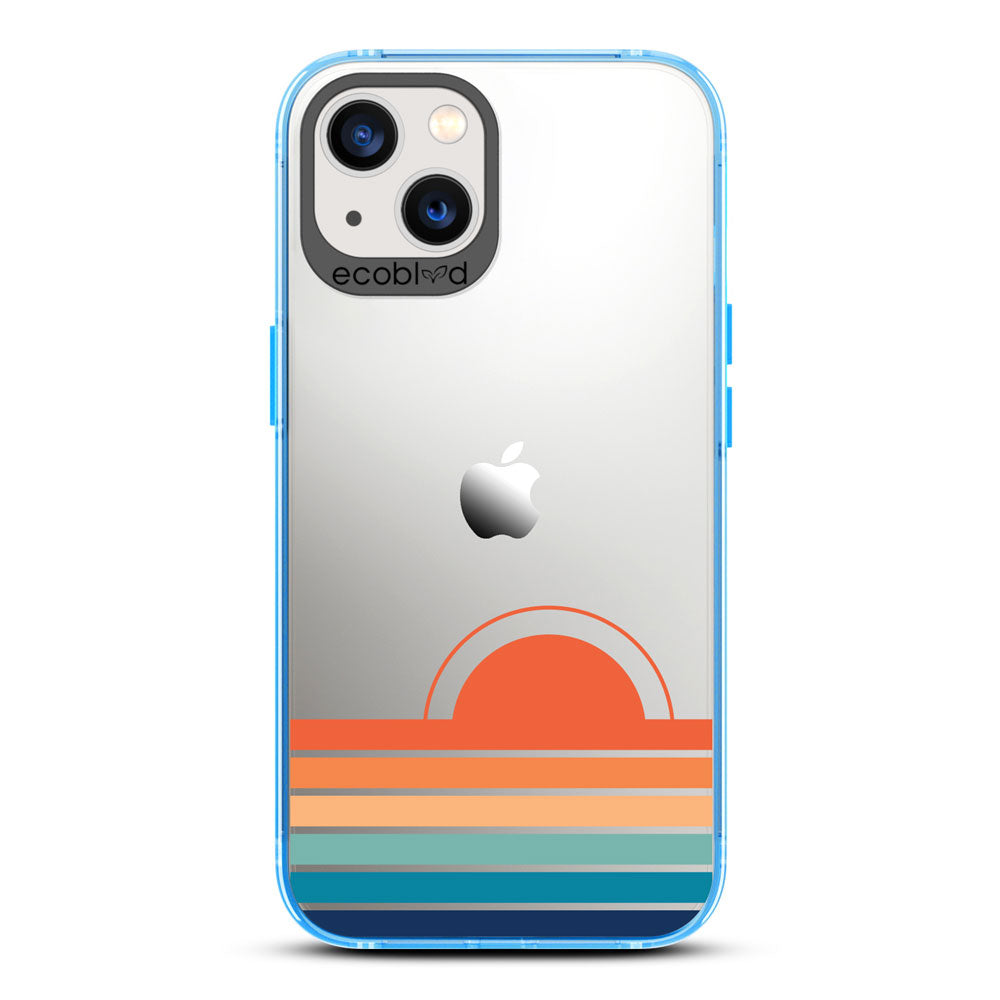 Laguna Collection - Blue Eco-Friendly iPhone 13 Case With A Sun Rising From Rainbow Stripes On A Clear Back - Compostable