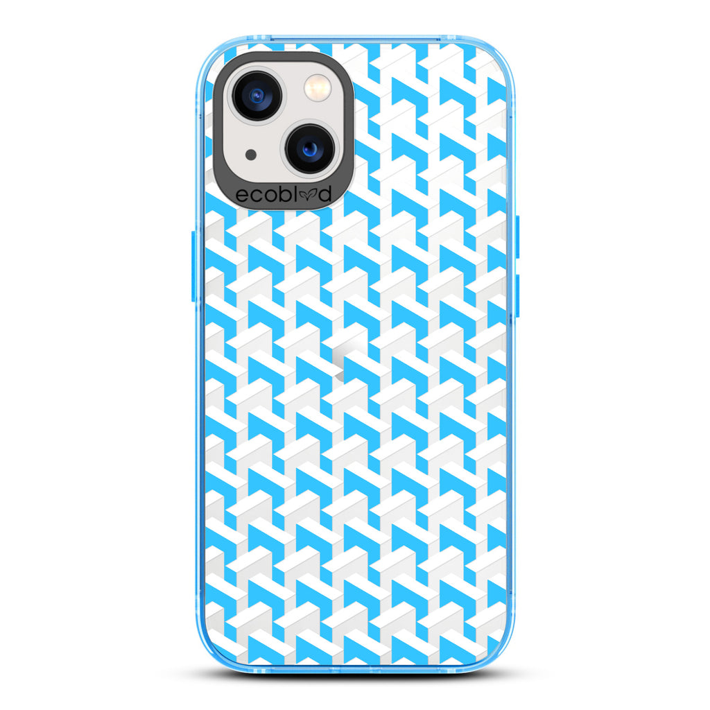 Timeless Collection - Blue Laguna Eco-Friendly iPhone 13 Case With High-Fashion Inspired Chevron Print On A Clear Back