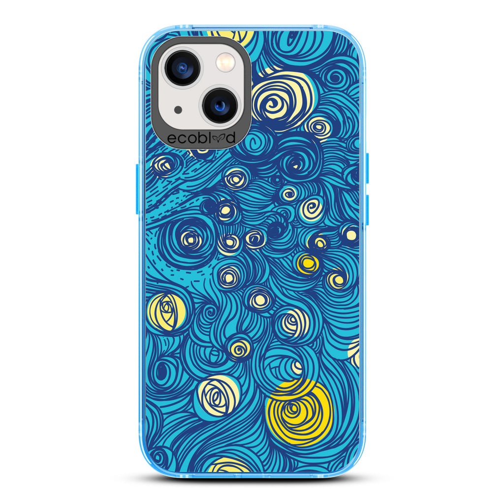 Winter Collection - Blue Compostable iPhone 13 Case - Van Gogh Starry Night-Inspired Art On A Clear Back