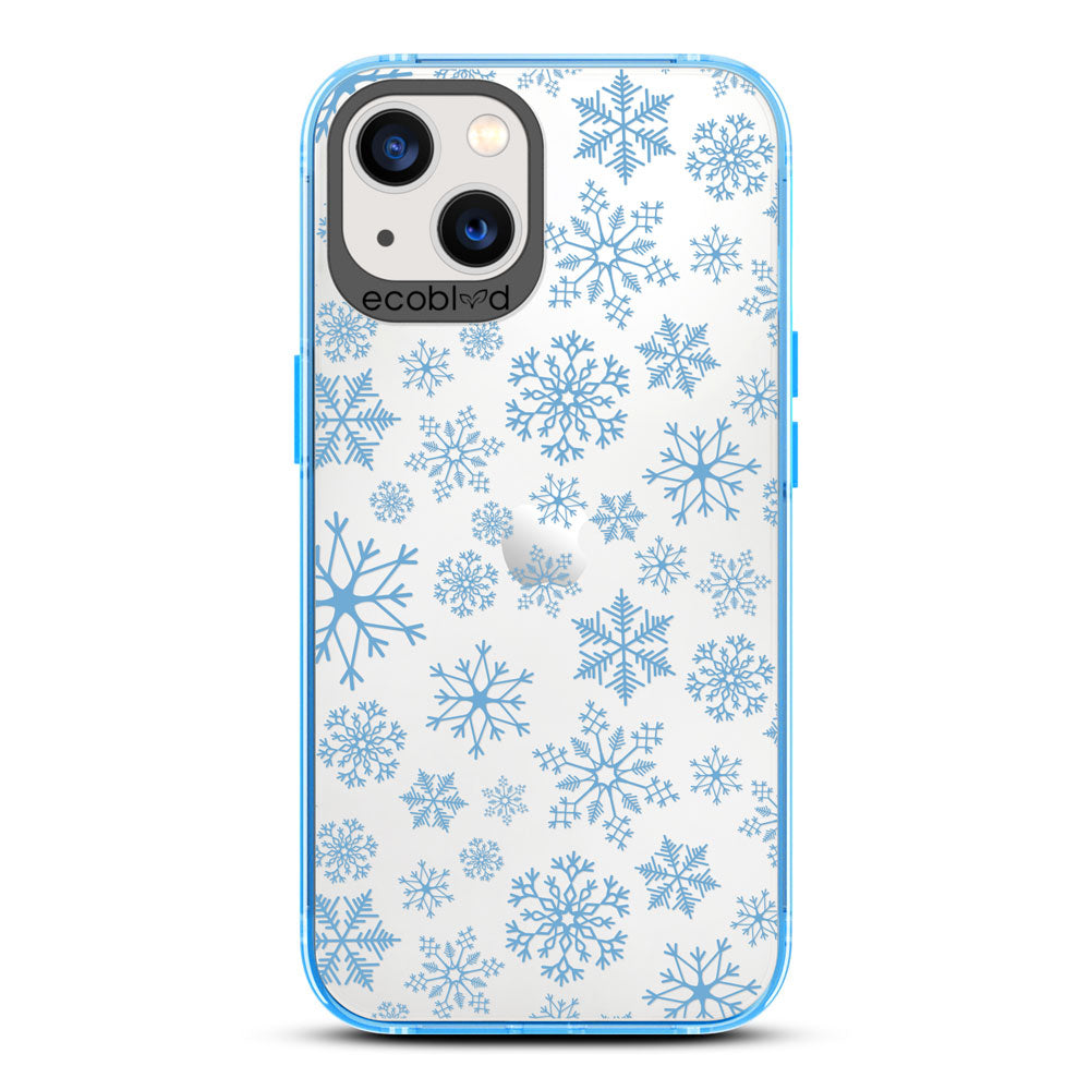 Winter Collection - Blue Eco-Friendly Laguna iPhone 13 Case With A Snowflake Pattern On A Clear Back