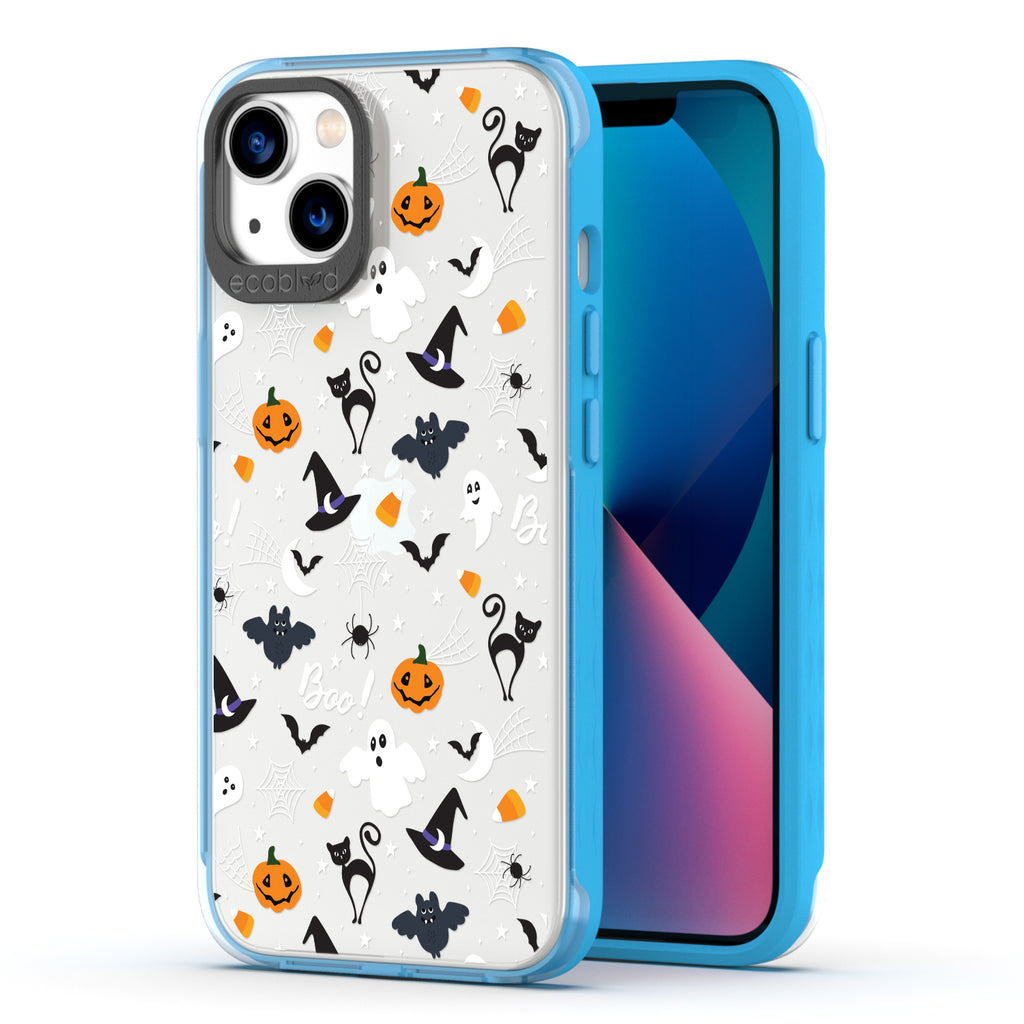 Back View Of Blue Laguna Halloween iPhone 13 Case With The Trick R' Treat Ya Self Design & Front View Of The Screen