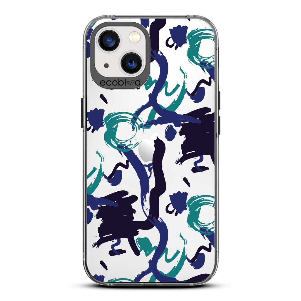 Contemporary Collection - Green Compostable iPhone 13 Case - Abstract Expressionist Paint Splatter On A Clear Back