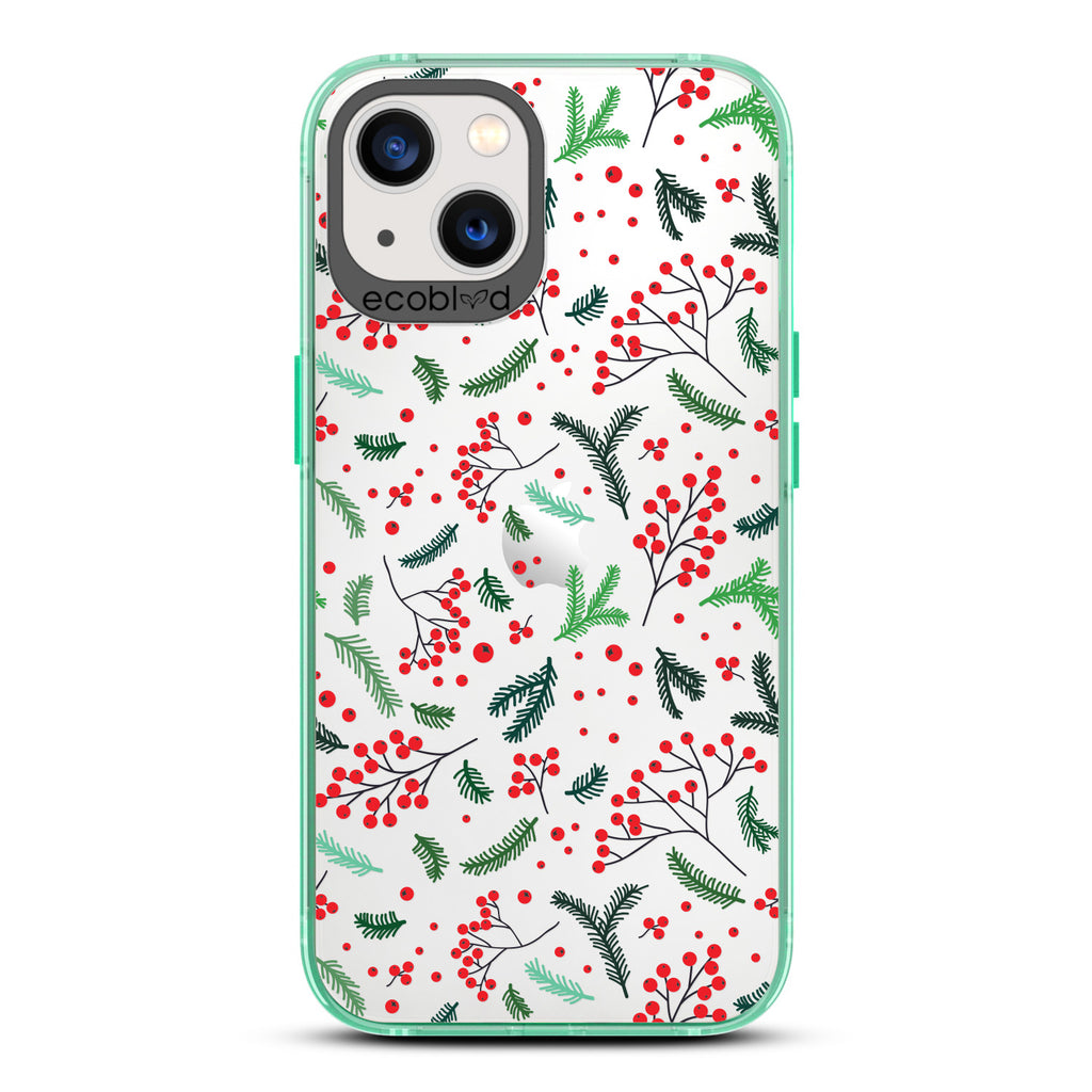 Winter Collection - Green Eco-Friendly Laguna iPhone 13 Case With Mistletoe On A Clear Back